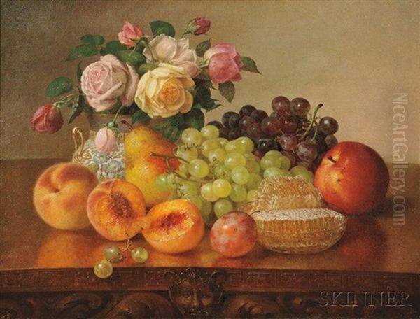 Still Life With Fruit, Roses, And Honeycomb Oil Painting by Robert Spear Dunning
