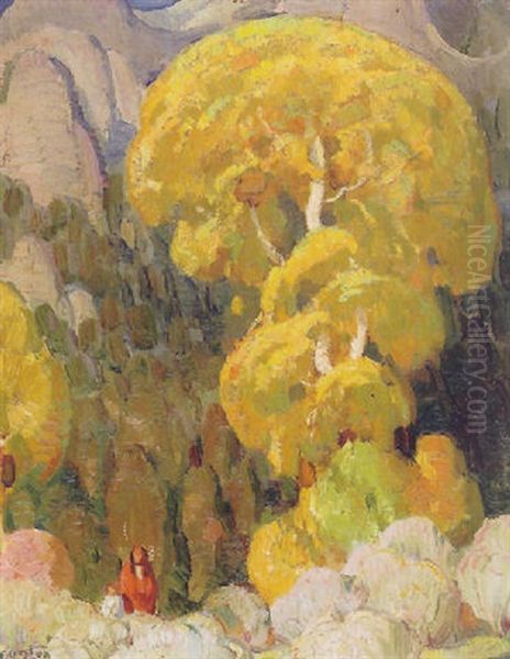 Cottonwood In The Indian Canyon Oil Painting by William Herbert Dunton