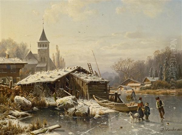 Wintertag Oil Painting by Johannes Bartolomaus Duntze