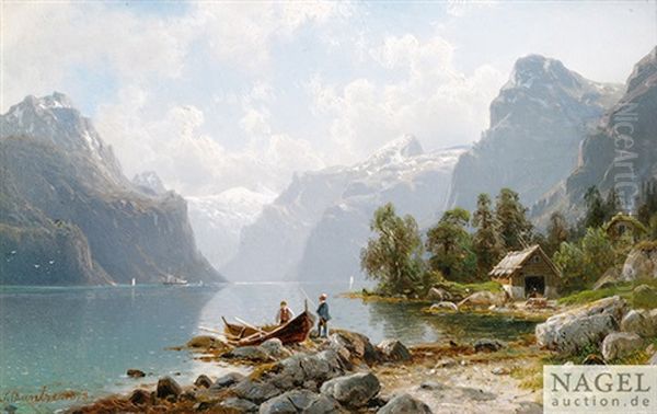 Fjordlandschaft Oil Painting by Johannes Bartolomaus Duntze