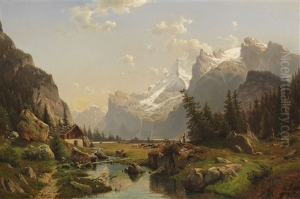 Das Gasterntal Im Berner Oberland Oil Painting by Johannes Bartolomaus Duntze