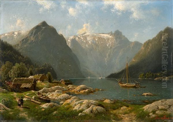 Norwegischer Fjord Oil Painting by Johannes Bartolomaus Duntze
