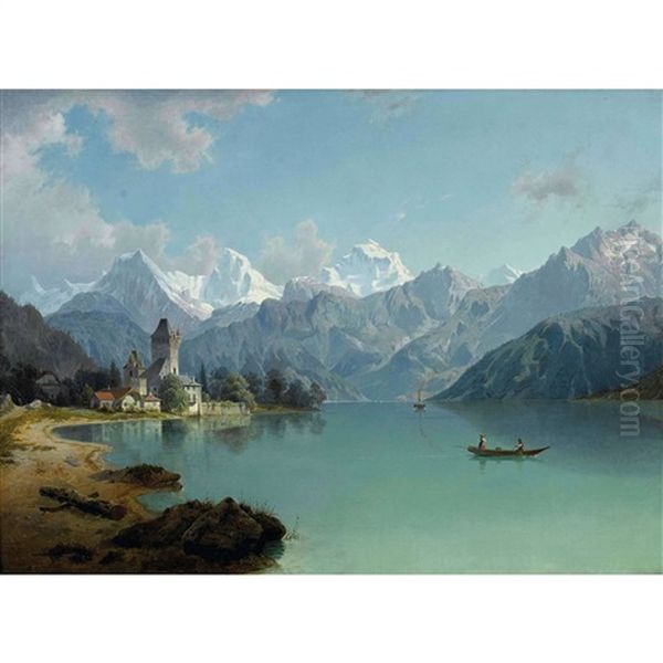 Thunerseelandschaft Mit Schloss Oberhofen Oil Painting by Johannes Bartolomaus Duntze