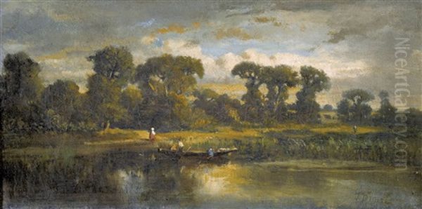 Flusspartie Im Abendlicht Oil Painting by Johannes Bartolomaus Duntze