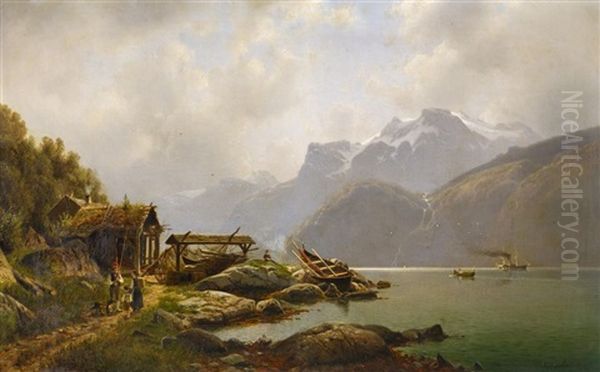 Norwegischer Fjord Oil Painting by Johannes Bartolomaus Duntze
