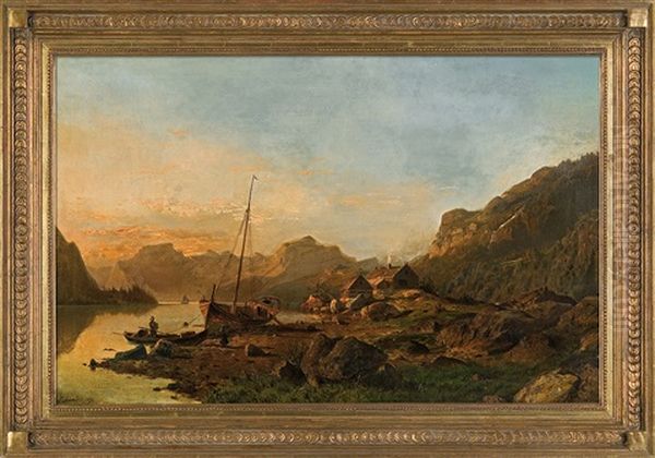 By The Fiord Oil Painting by Johannes Bartolomaus Duntze