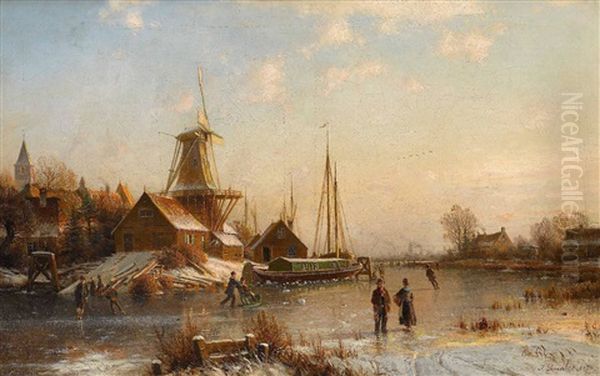 Hollandische Winterlandschaft Oil Painting by Johannes Bartolomaus Duntze