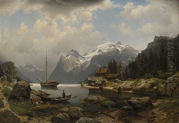 Fra Hardangerfjorden Oil Painting by Johannes Bartolomaus Duntze