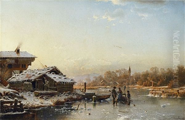 Winterlandschaft Oil Painting by Johannes Bartolomaus Duntze