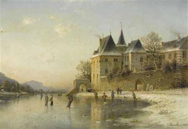 Winterlandschaft Mit Gefrorenem See Oil Painting by Johannes Bartolomaus Duntze