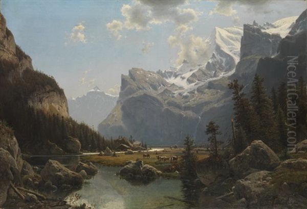 Gastherntal Im Berner Oberland Oil Painting by Johannes Bartolomaus Duntze