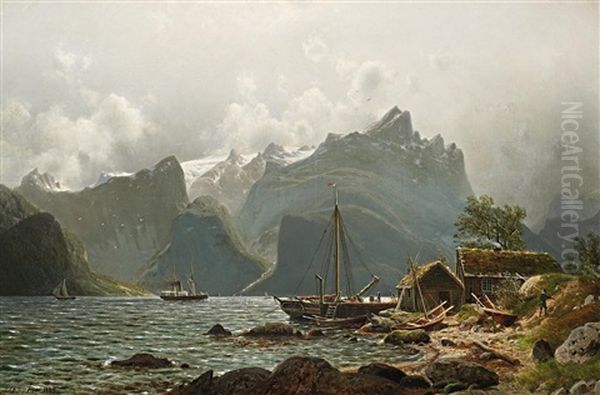 Norwegischer Sommer Am Naerofjord Oil Painting by Johannes Bartolomaus Duntze
