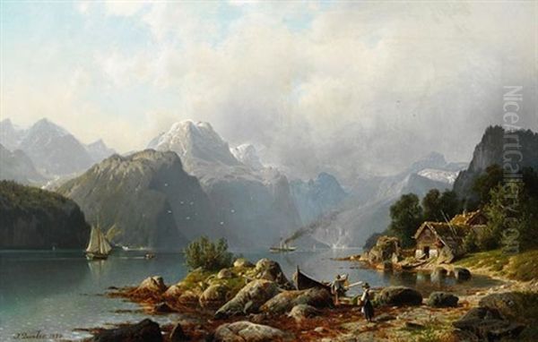 Norwegischer Fjord Von Hardanger Oil Painting by Johannes Bartolomaus Duntze