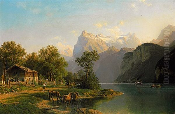 Blick Auf Den Vierwaldstatter See An Einem Prachtvollen Sommertag Oil Painting by Johannes Bartolomaus Duntze