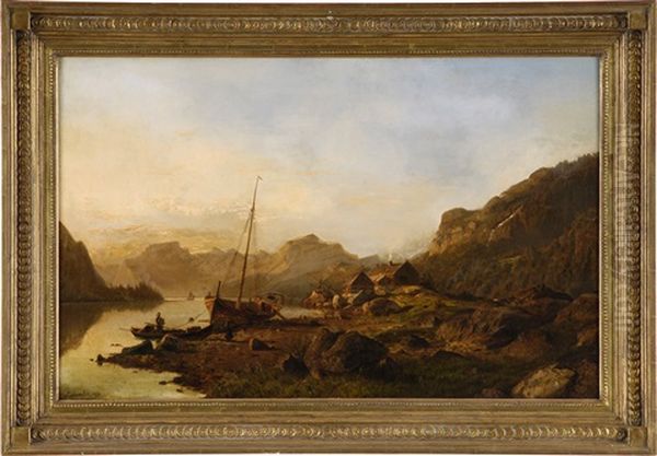 Fjordlandschaft Im Spatsommer Oil Painting by Johannes Bartolomaus Duntze