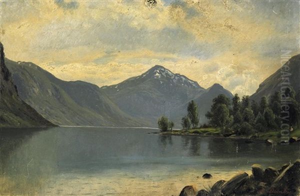 Schweizer Bergsee. Studie Oil Painting by Johannes Bartolomaus Duntze
