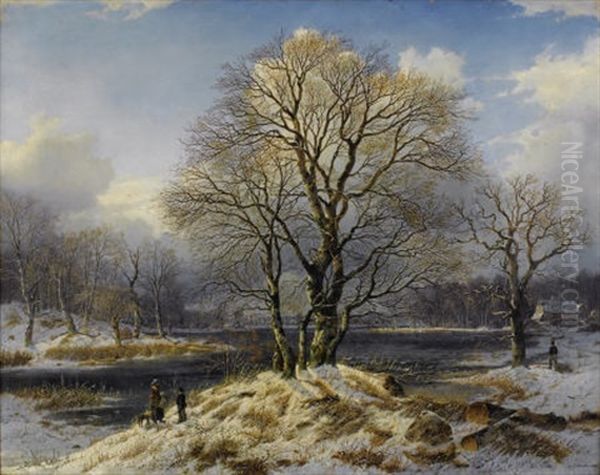 Winter Landscape Oil Painting by Johannes Bartolomaus Duntze
