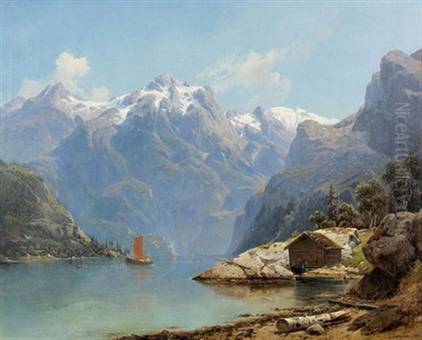 Landschaft Am Vierwaldstattersee Oil Painting by Johannes Bartolomaus Duntze