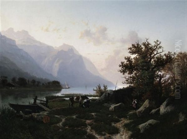 Sommernachmittag An Den Ufern Eines Fjordes Oil Painting by Johannes Bartolomaus Duntze