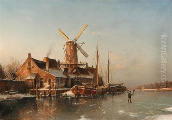 Eisvergnugen Oil Painting by Johannes Bartolomaus Duntze