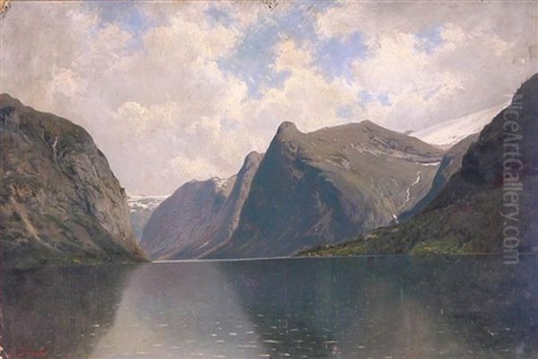Das Tolsterwasser Im Sonjefjord (+ Norwegischer Fjord, Larger; 2 Works) Oil Painting by Johannes Bartolomaus Duntze