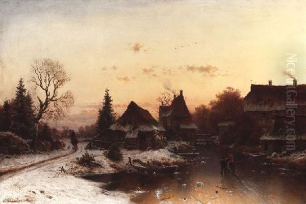 Norddeutsche Winterlandschaft Oil Painting by Johannes Bartolomaus Duntze