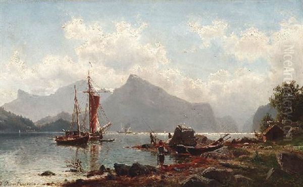 Sommer In Einem Norwegischen Fjord Oil Painting by Johannes Bartolomaus Duntze