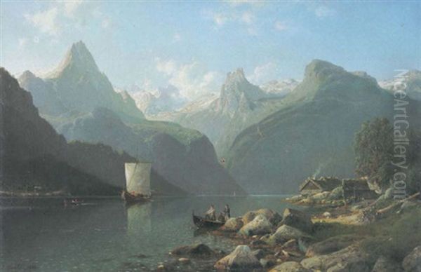 Norwegische Landschaft, Partie Von Nordfjord Oil Painting by Johannes Bartolomaus Duntze