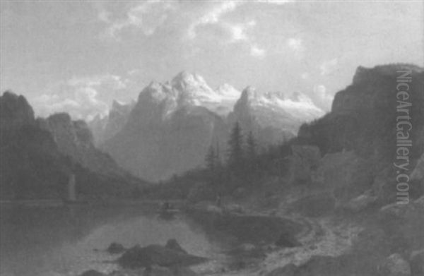 Blick Auf Einen Gebirgssee In Der Morgensonne Oil Painting by Johannes Bartolomaus Duntze