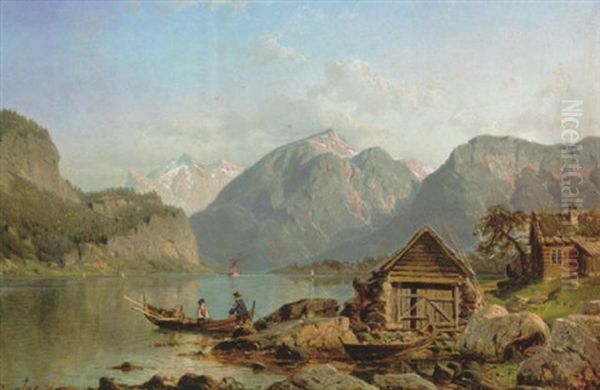 Norwegische Landschaft, Motiv Von Feroen Oil Painting by Johannes Bartolomaus Duntze