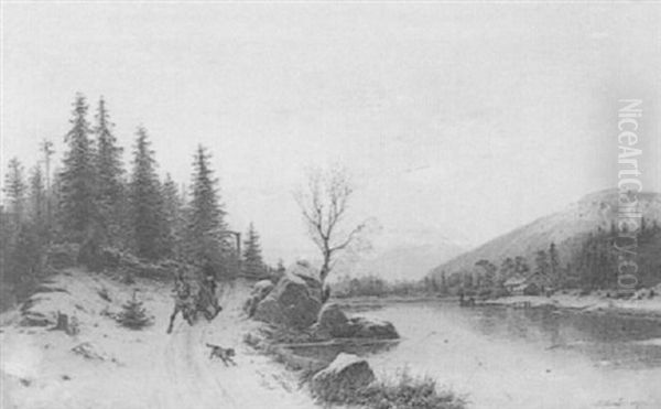 Die Schlittenfahrt Oil Painting by Johannes Bartolomaus Duntze