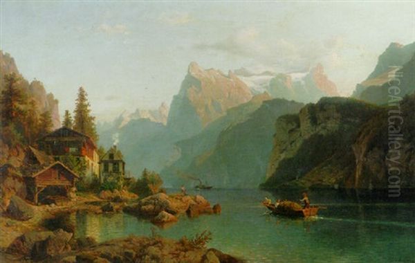 An Idyllic Landscape In Tirol Oil Painting by Johannes Bartolomaus Duntze