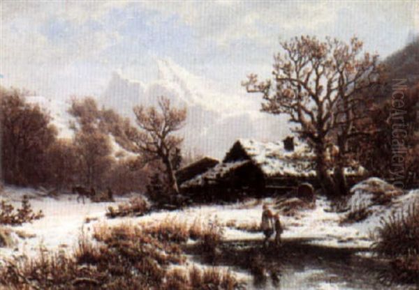 Winter Landscape Oil Painting by Johannes Bartolomaus Duntze