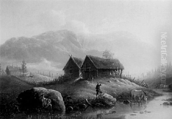 Sennhutten...im Hardanger Oil Painting by Johannes Bartolomaus Duntze