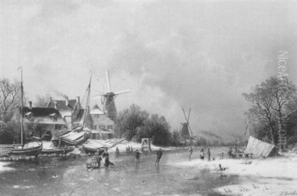 Winterlandschaft Bei Alkmaar In Nordholland Oil Painting by Johannes Bartolomaus Duntze