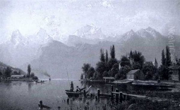 Sommertag Am Thunersee Oil Painting by Johannes Bartolomaus Duntze