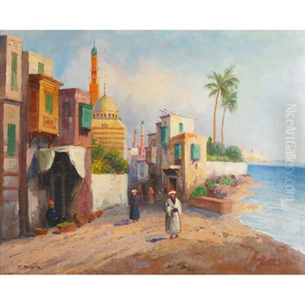 Orientalist Street Scene Oil Painting by F. Dupin