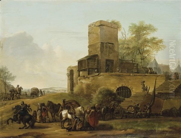 Bohemiens Et Garnison Devant Une Place Fortifiee Oil Painting by Claude Michel Hamon Duplessis