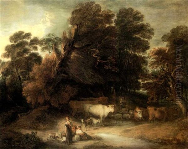 Bergers Et Leur Troupeau Dans Un Paysage Oil Painting by Gainsborough Dupont