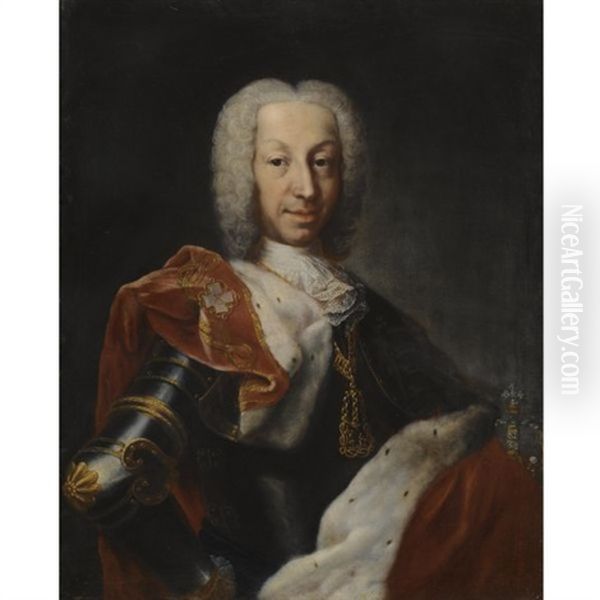 Portrait Of A Member Of The House Of Savoy In Armour With A Red Velvet And Ermine Cloak Wearing The Order Of The Annunciata Oil Painting by Giorgio Domenico Dupra