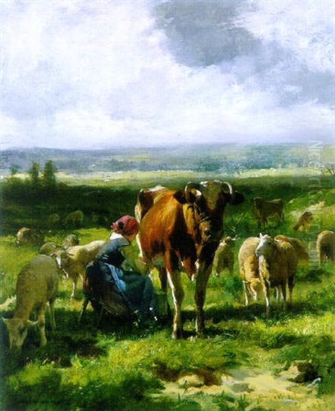 The Milking Hour Oil Painting by Julien Dupre