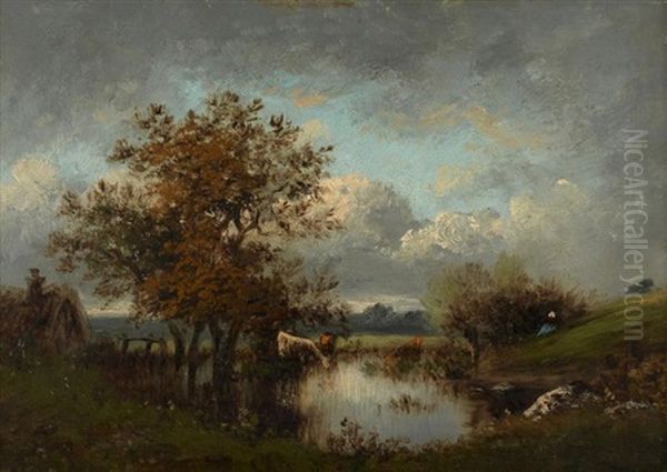 Vaches Pres D'un Etang Oil Painting by Leon Victor Dupre