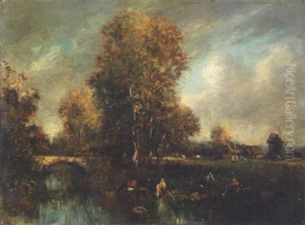 Vaches Au Bord De La Riviere Oil Painting by Leon Victor Dupre