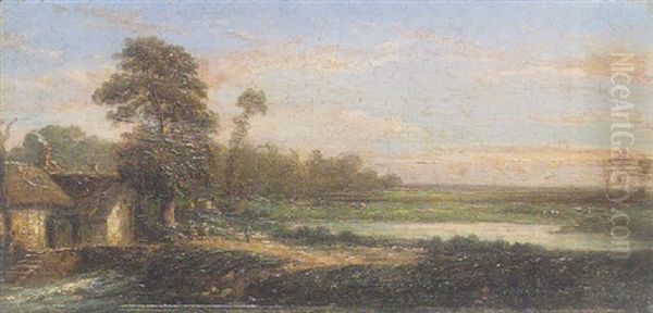 Paysage A La Ferme, Anime De Personnages Oil Painting by Leon Victor Dupre