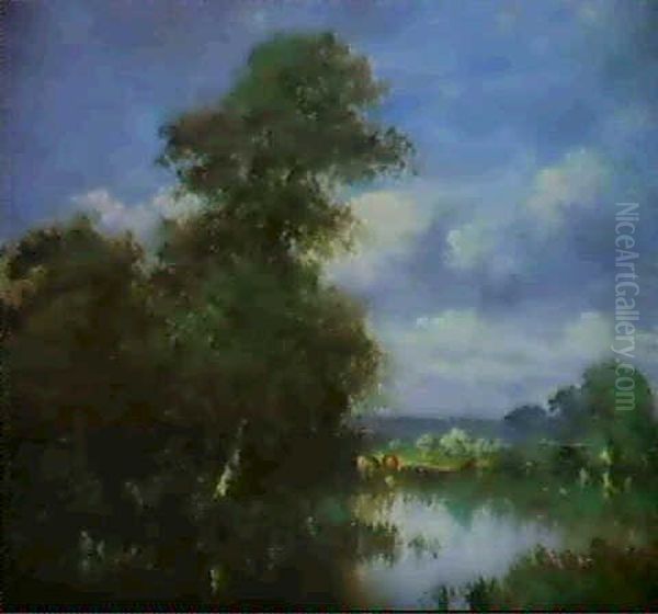 Les Chenes Pres De La Mare Oil Painting by Leon Victor Dupre