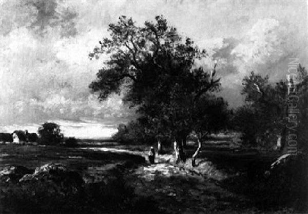 A Woman On A Country Road Oil Painting by Leon Victor Dupre