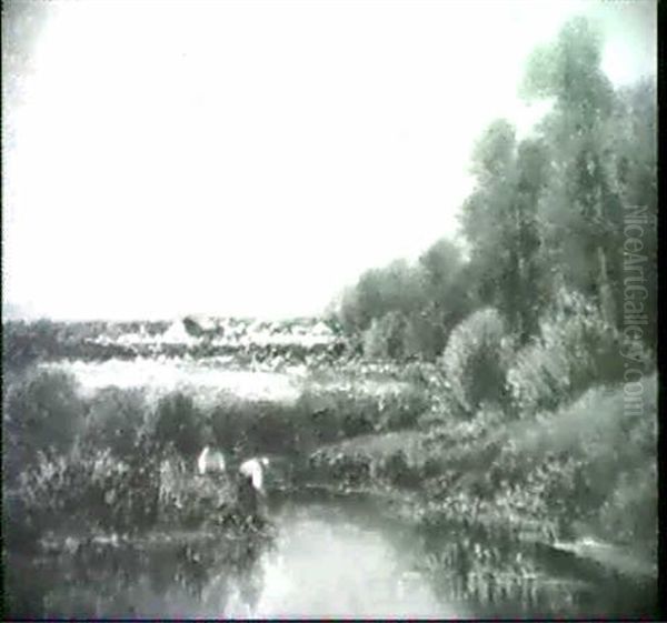 Bauern Am Verschilften Flussufer Oil Painting by Leon Victor Dupre