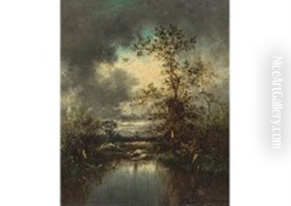 Drinking Fountains Oil Painting by Jules Dupre