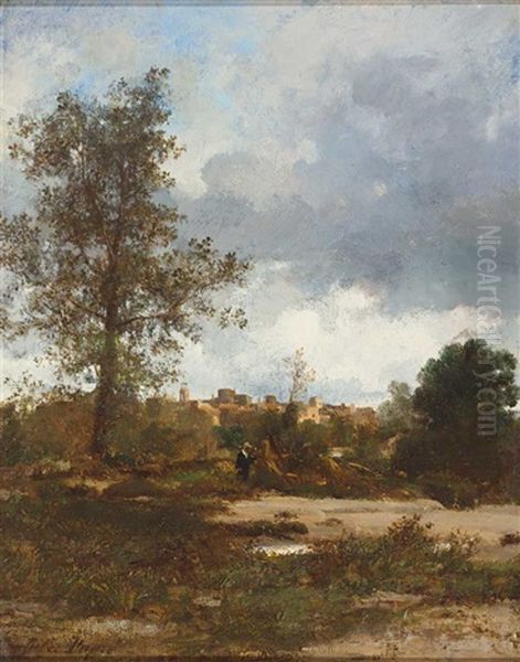 Sudliche Landschaft Mit Malerischem Stadtchen Oil Painting by Jules Dupre