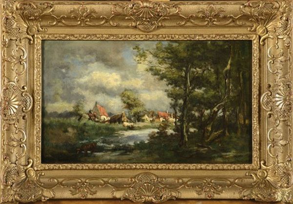 Vache Au Bord De L'etang Sous Un Ciel Orageux Oil Painting by Jules Dupre